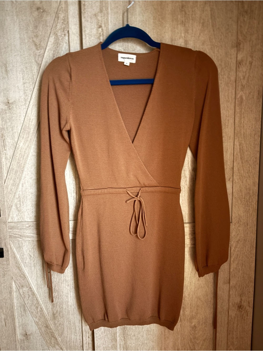 superdown Brown Tie Waist Balloon Sleeve Dress | Small